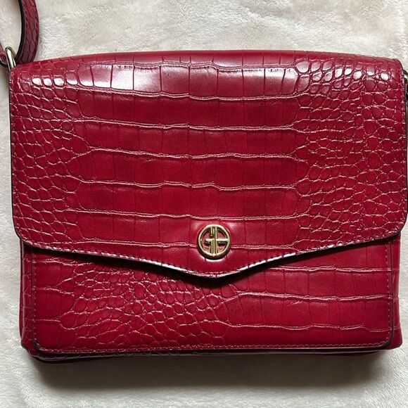 Giani Bermini red crossbody faux leather croc-embossed bag - Picture 8 of 16